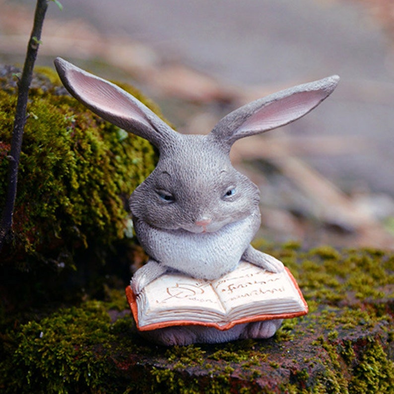 Fairy Garden Miniature Small Love Cute Rabbit Reading Book - Etsy