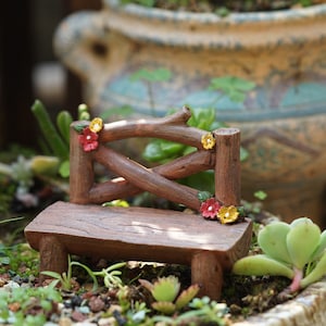 Miniature Small Bench with Little Flowrs Figurines Fairy Garden Supplies Terrarium Accessories