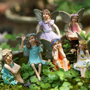 Set of 6pcs Fairy Garden Miniature Small Fairy Girls ,Mini Garden Supplies DIY Terrarium Accessories Animal Figurine 6pcs
