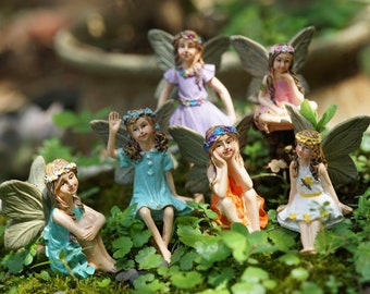 Set of 6pcs Fairy Garden Miniature Small Fairy Girls ,Mini Garden Supplies DIY Terrarium Accessories Animal Figurine 6pcs