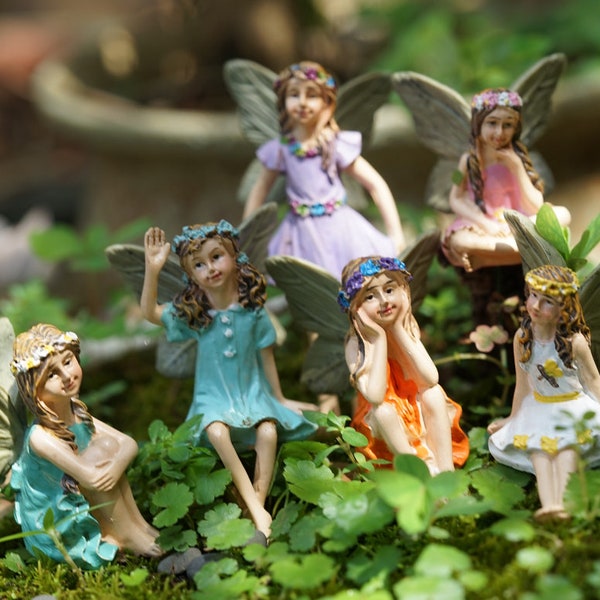 Lot de 6 petites filles féeriques miniatures de jardin, mini fournitures de jardin accessoires de terrarium bricolage Figurine animale 6 pièces