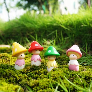 4pcs Miniature Small Cute Mushroom Doll Baby , 4 Color ,  Fairy Garden Supplies Terrarium Accessories