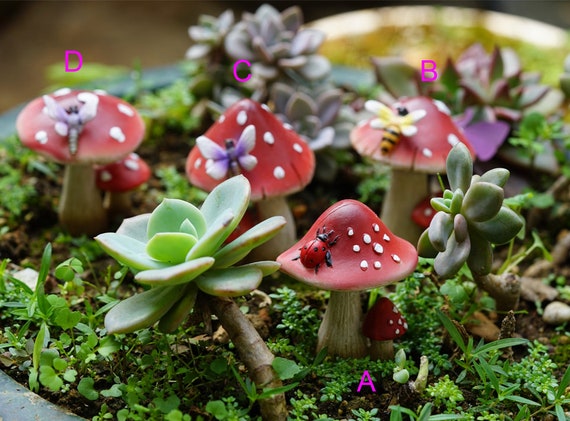 Buy Miniature Small Red Mushroom With Ladybug Bee and Butterfly Figure  Fairy Garden Supplies Terrarium Accessories Online in India 