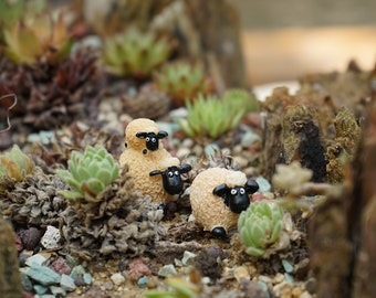 4pcs Fairy Garden Supplies Miniature Tiny Cute Sheep Family Terrarium Accessories