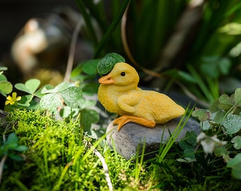 Miniature Small Duck Sit on Stone Animal Figurines Fairy Garden Supplies Terrarium Accessories DIY Miniature Garden