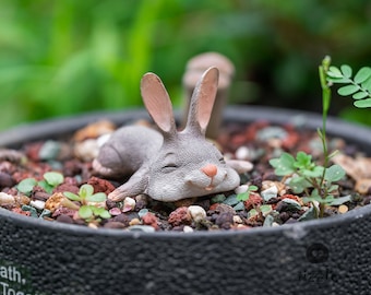 Set of 2 PCS Miniature Small Rabbit Sleep on Stomach ,  Fairy Garden Supplies Terrarium Accessories