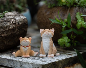 Fairy Miniature Small Cats Look Up , Animal Figurines Fairy Garden Supplies Terrarium Accessories DIY Miniature Garden