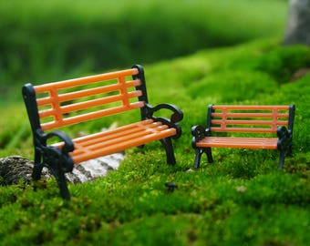 2pcs Fairy Garden Mixed Size Tiny Park Bench Mini Garden Supplies Terrarium Miniature  DIY Accessories