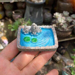 Miniature Tiny Rectangle Pool with Rockery Figure Fairy Garden Supplies Terrarium Accessories