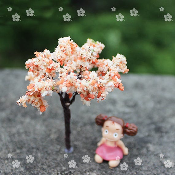 2pcs Miniature Cerise Arbres Avec Une Fleur Rose Fée Jardin