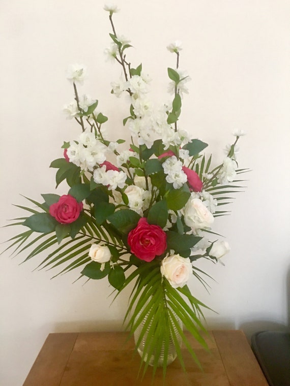 Beautiful Artificial Flowers Vase Bouquet Arrangement Camellia Etsy