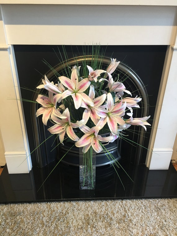 Extra Large Pink Lilies Grass Artificial Real Touch Flowers Etsy