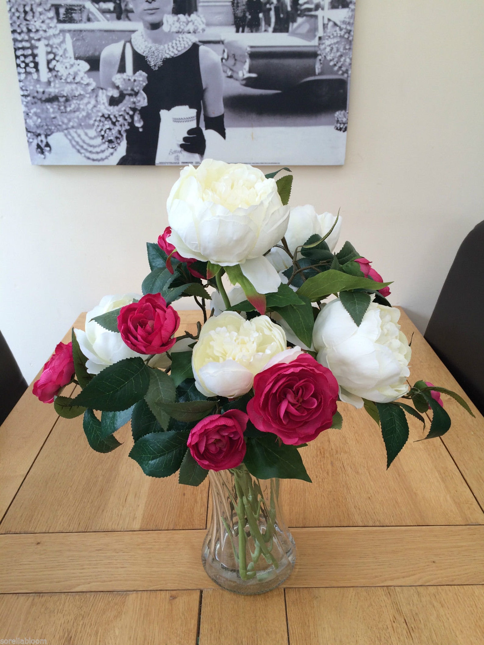 CAMELLIA & PEONY Cerise Pink and White Artificial Flowers Vase Etsy