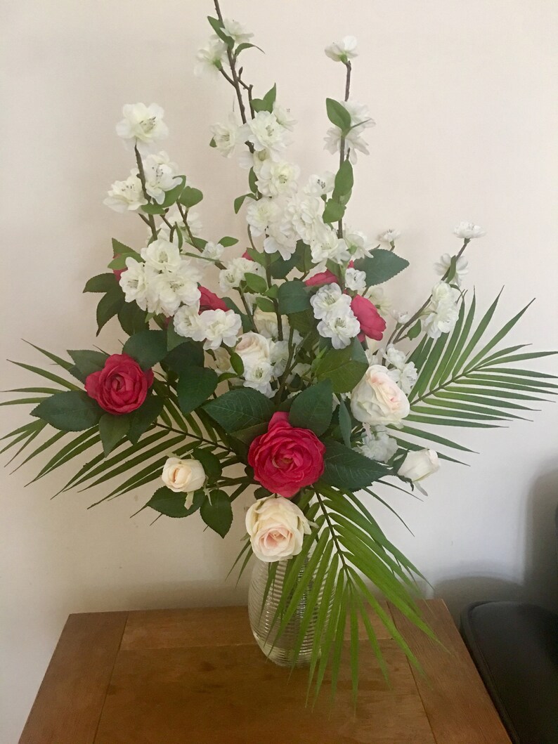 Beautiful Artificial Flowers Vase Bouquet Arrangement Camellia Etsy