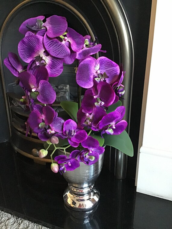 Large Deluxe Cadbury Purple Orchid Leaves Silver Urn Etsy