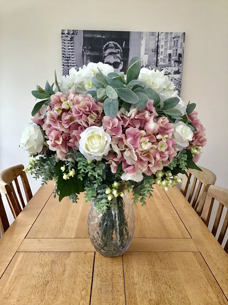 EXTRA LARGE Artificial Flowers Arrangement Hydrangea Rose Etsy