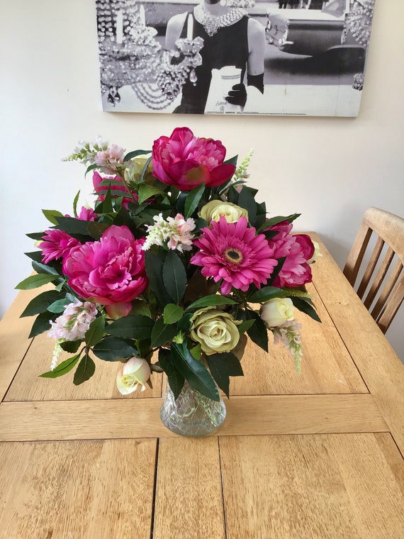 Large Luxury Faux Flowers Vase Arrangement Cerise Pink Etsy