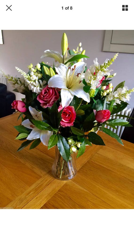 Belles Grosses Fleurs Artificielles Vase Bouquet Arrangement Dans Un Vase En Verre Avec De Leau Faux
