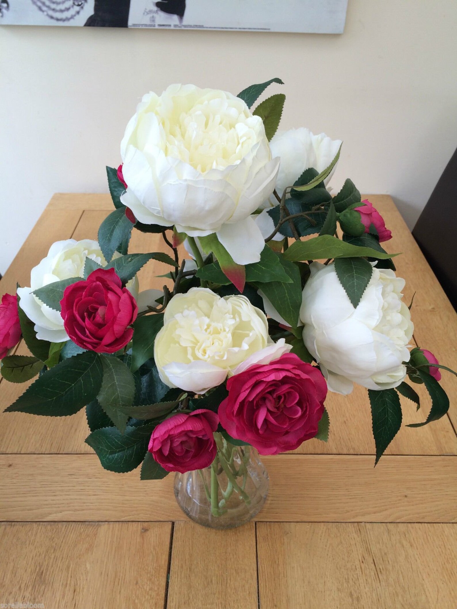 CAMELLIA & PEONY Cerise Pink and White Artificial Flowers Vase Etsy