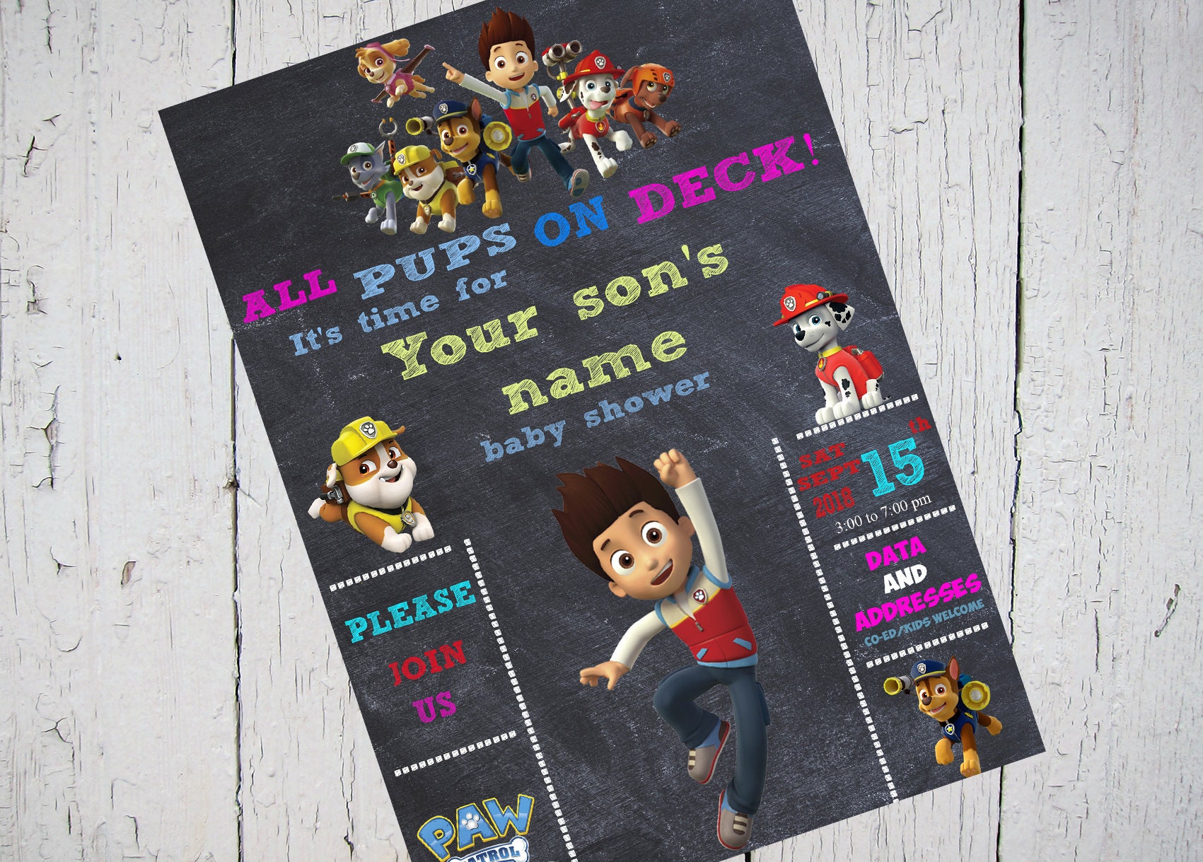 paw patrol baby shower invitations
