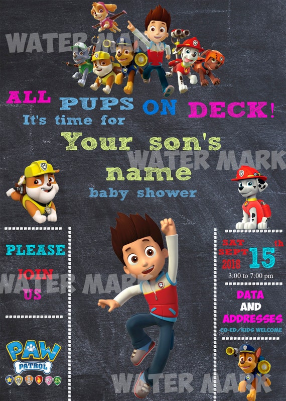 paw patrol baby shower invitations