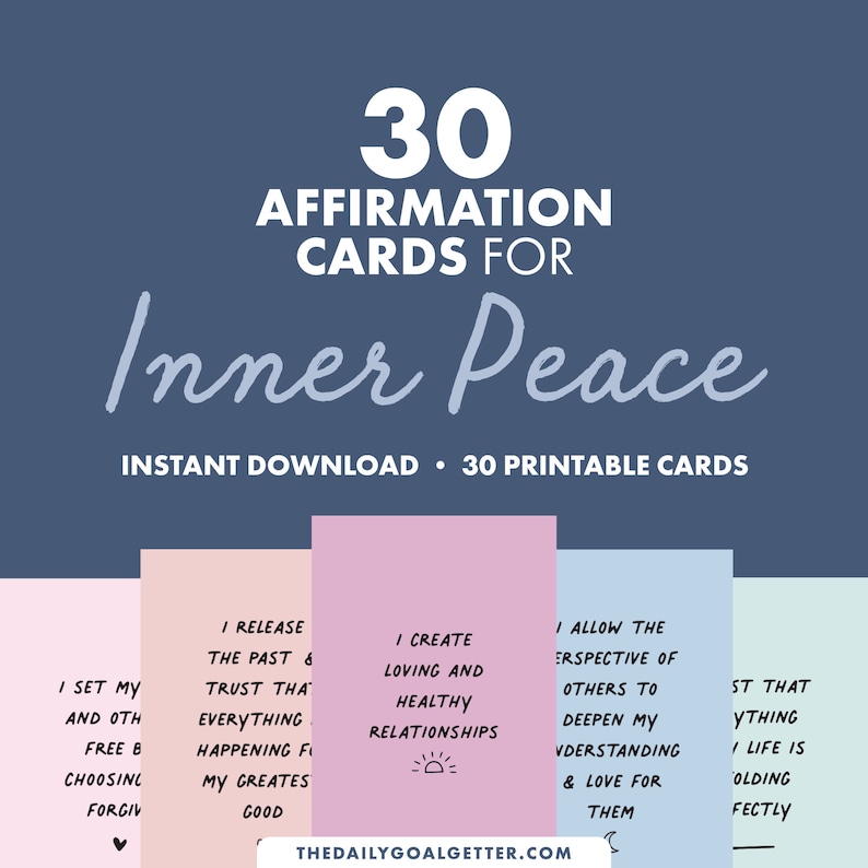 Affirmations for Inner Peace, Calming Affirmations for Healing, Printable Affirmations for Calmness, Digital Affirmations for Finding Peace image 2