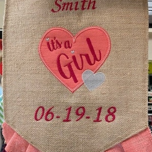 Personalized It&#39;s a Girl Garden Flag, Customized Garden Flag, Baby Announcement, Welcome Baby, New Baby , Yard Flag, Outdoor Flag,