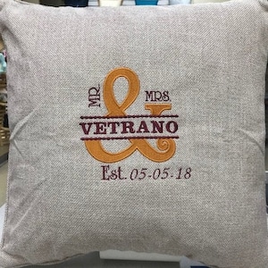 Wedding Pillow, Memory Pillow, Wedding Gift, Mr. and Mrs., Bridal Shower Gift, Personalized Pillow, Embroidered Pillow, Anniversary Gift