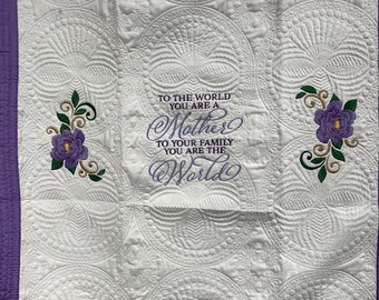 Mother Quilt, Heirloom Quilt, Quilt for Mother, Mothers Day Gift, Mother, Rose Quilt, Mothers Lap Quilt, Embroidered Quilt