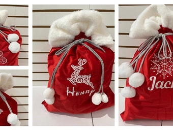 Saco de Papá Noel personalizado, saco de Papá Noel personalizado, saco de Papá Noel de terciopelo rojo, saco de Navidad, saco de envoltura de regalo