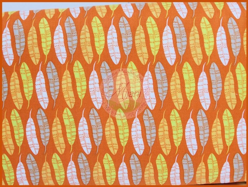 Lets go Feathers orange Camelot Fabrics Mijani