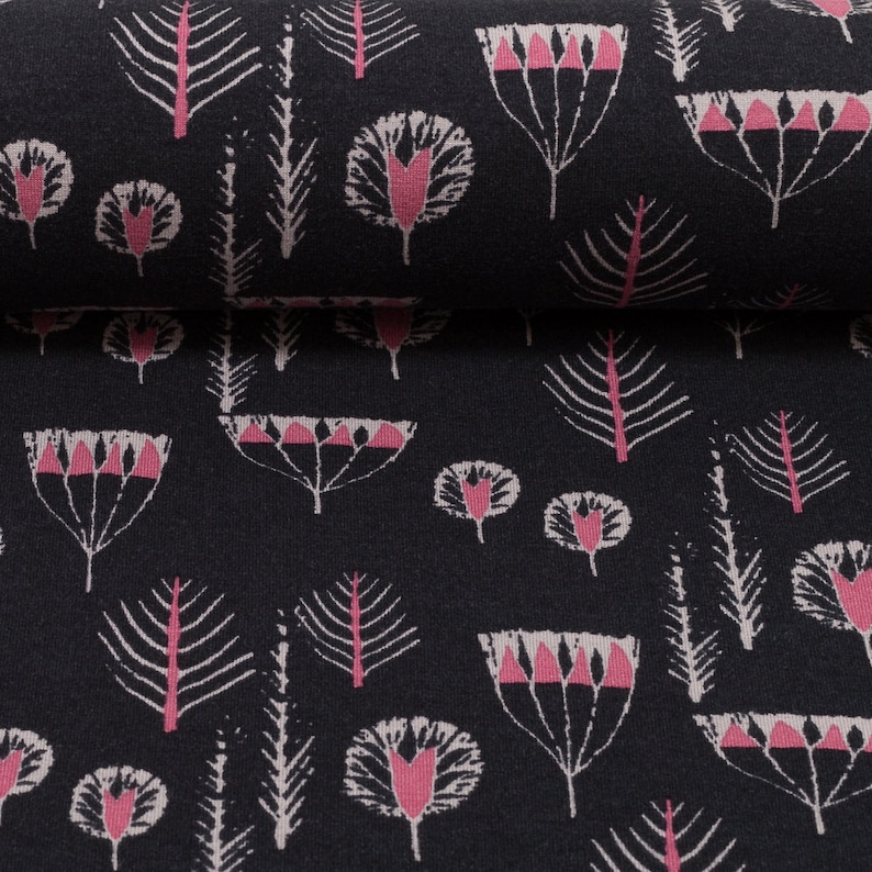 Senna viscose-Jersey petals black pink Mijani soft flowing viscose fabric 15,90EURmtr.