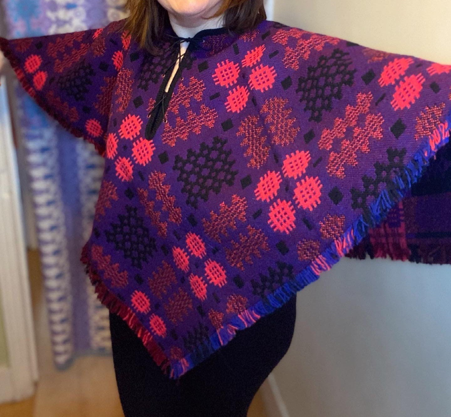 Vintage welsh wool tapestry cape poncho purple free size up to Etsy
