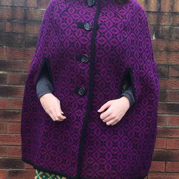 Vintage welsh wool reversible tapestry cape purple