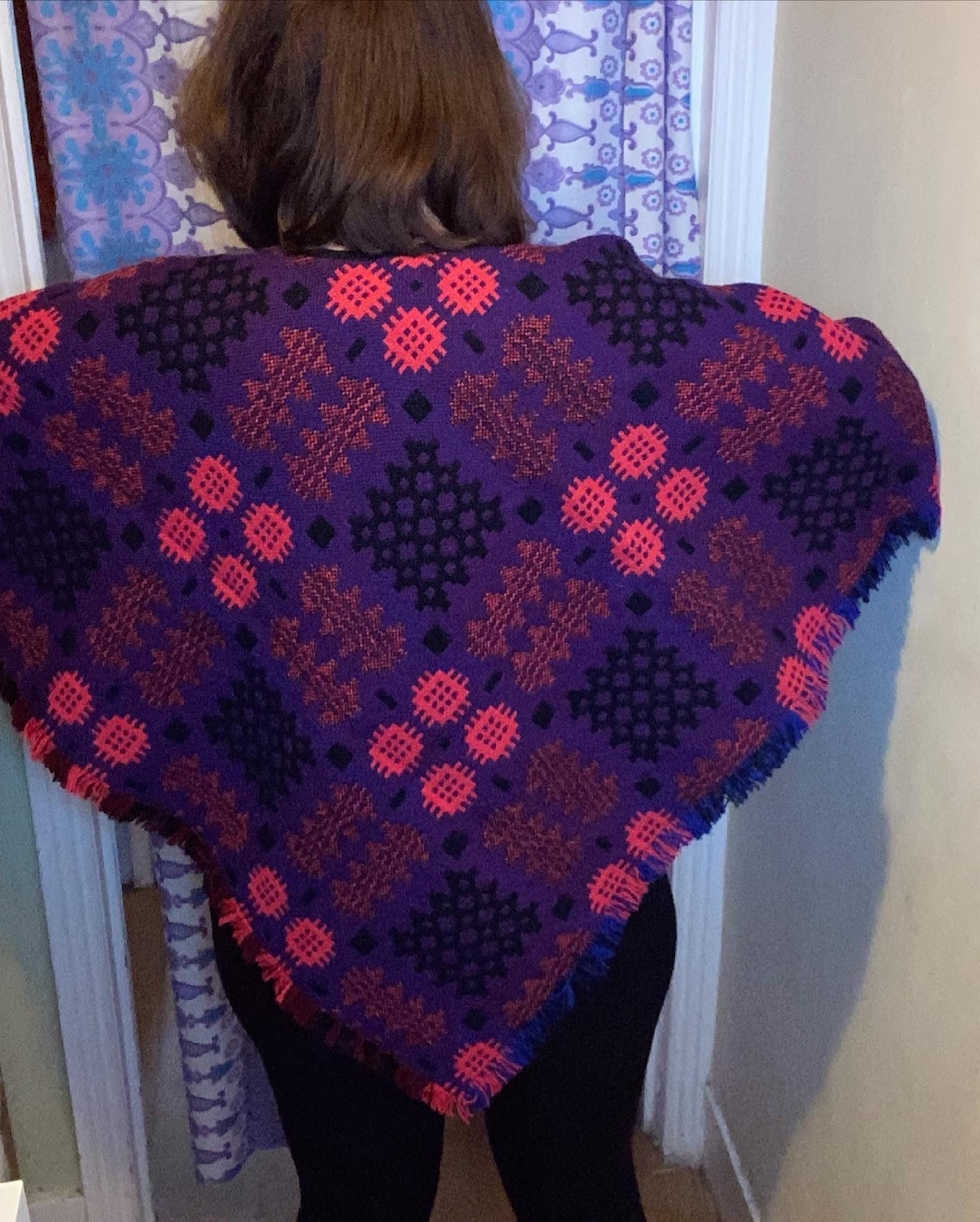 Vintage welsh wool tapestry cape poncho purple free size up to Etsy