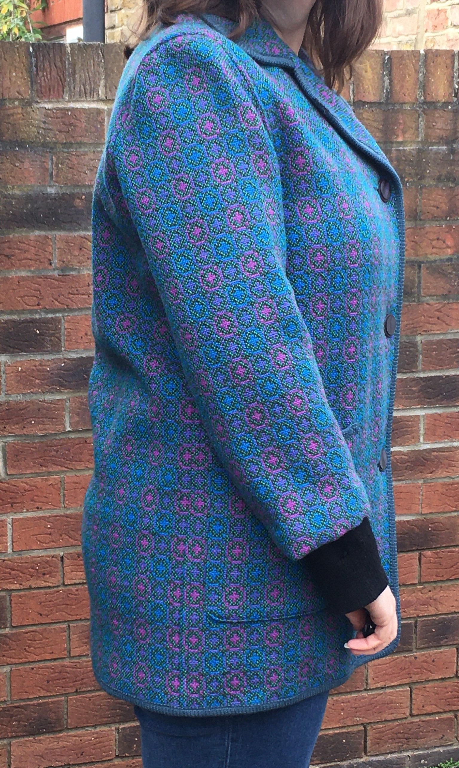 Vintage welsh wool tapestry jacket coat blue turquoise Etsy