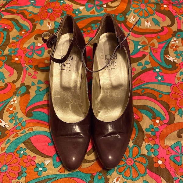 Joan & David 80 vintage mary jane shoes brown aubergine purple size 41 UK 7.5 US 10buckle heels leather