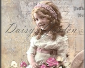 Satin Vintage Collage Flower Girl with Lace Background Fabric Print Textile Arts Crazy Quilting