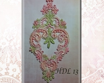 Hand Dyed Lace  Applique, Peach, Pinks, Gold, Green, Crazy Quilting Supplies, Crafts, Sewing, Embellishing.