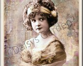 Satin Vintage Collage Girl Wrapped in Organza Art Fabric Print Textile Arts
