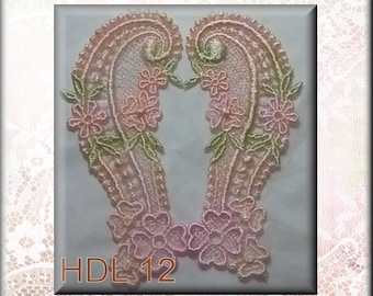 Hand Dyed Lace  Appliques, Trims,  Peach, Pinks, Gold, Green, Crazy Quilting Supplies, Crafts, Sewing, Embellishing.