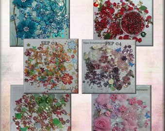 Fabric Embellishment Packs - Blue, Xmas Red, Orange, Mauve, Green, Pink.