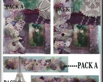 Lace Journal Inspiration Pack Textile x 2  Textile Art Journaling Paris Folies, Velvet Cover,  Includes Snippet for Clusters Mixed Media Kit