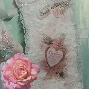 Handmade Gift for Mum Lace Fabric Art Lace Door Pillow Tag Set Handmade Textile Art Unique Gift Aesthetet for Her Pink White Blue Cherub image 5