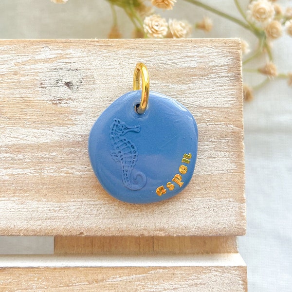 Blue Seahorse Pet ID Tag - ocean, beachy, summer