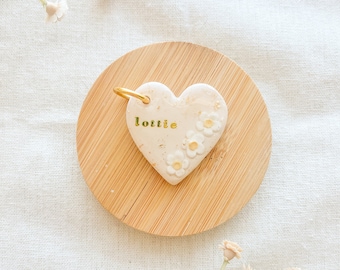 Clay Heart Daisy Pet ID Tag - boho, groovy, spring