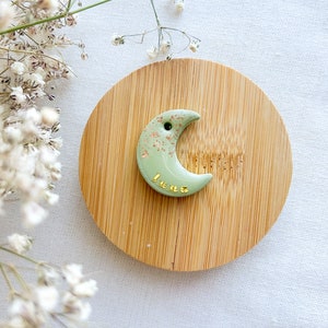 Sage Green Moon Clay Resin Pet ID Tag - lunar, space, moon shape