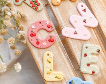 Placa de identificación inicial colorida para mascotas - fruta, verano, placa para perro