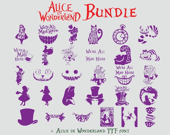 Download Alice In Wonderland Svg Dxf We Re All Mad Here Svg Etsy