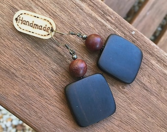 Natural Dark Wood Earrings, Tiger Ebony Dangle Earrings, Boho Minimalist Jewelry